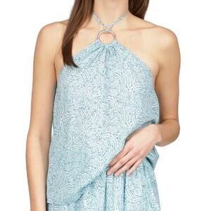 Michael Kors Halter Top Shibori Printed Turquoise Large Petite